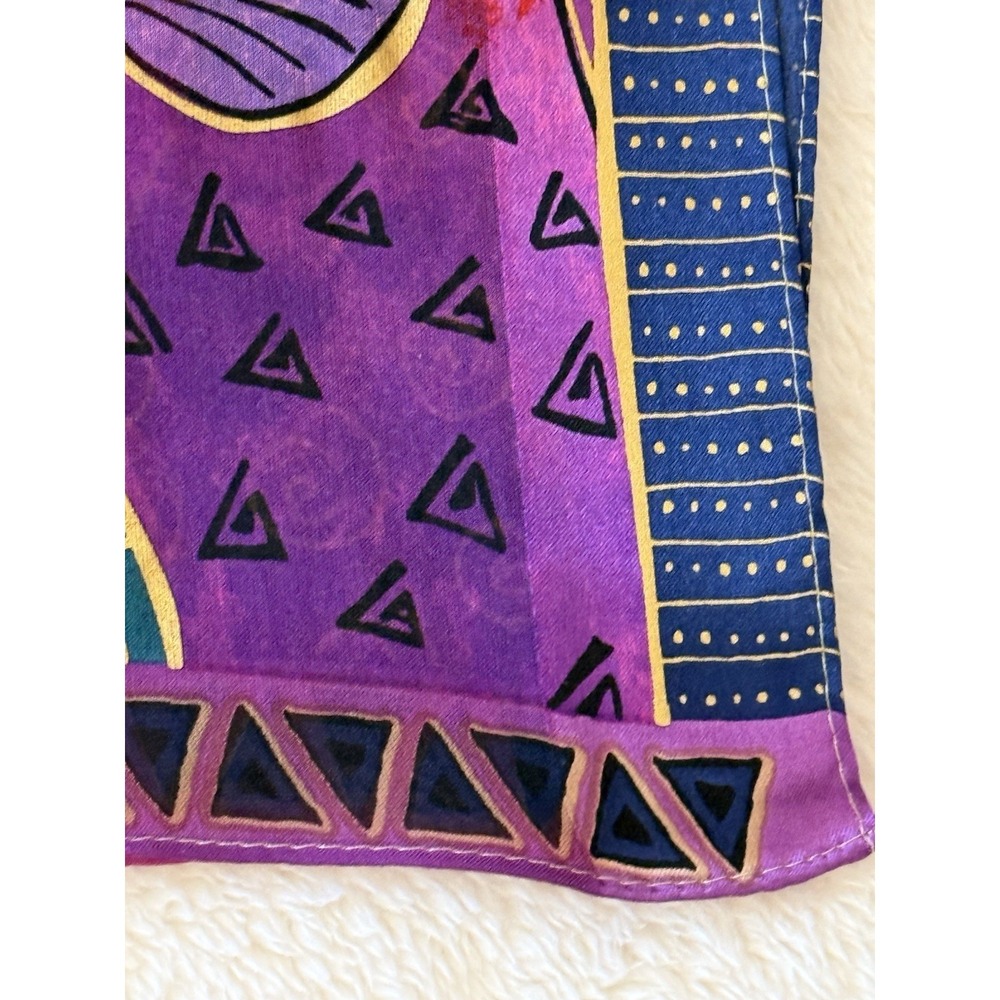 2015 Laurel Burch 100% Silk Scarf Indigo Cats & Butterflies 53x11 Wearable Art - Picture 4 of 11